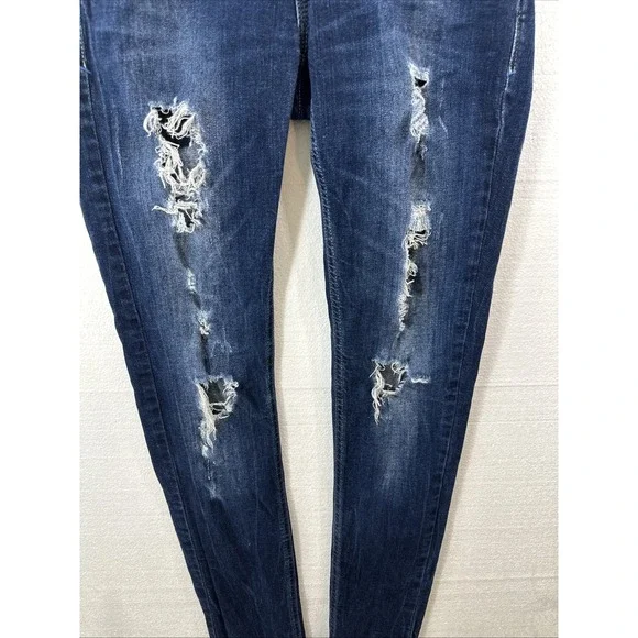 Bershka Jeans Women's EUR 38/US 8 (27x31) Blue Low Rise Straight Distressed - Picture 5 of 13